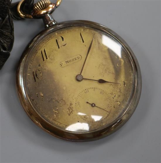 A 14ct gold dress pocket watch, the Arabic dial inscribed P. Moser.